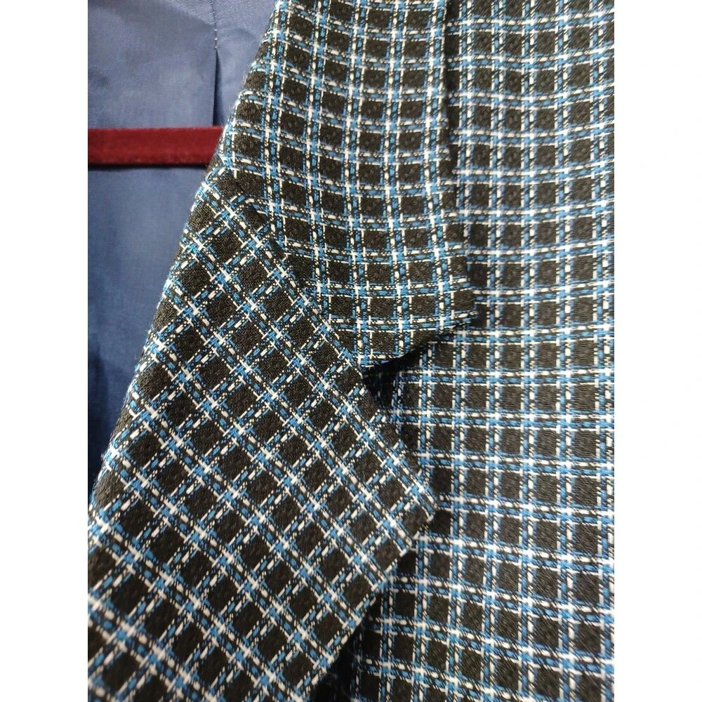 Vtg Paitano Tweed Blazer Mens Sz 50 Black Blue Plaid